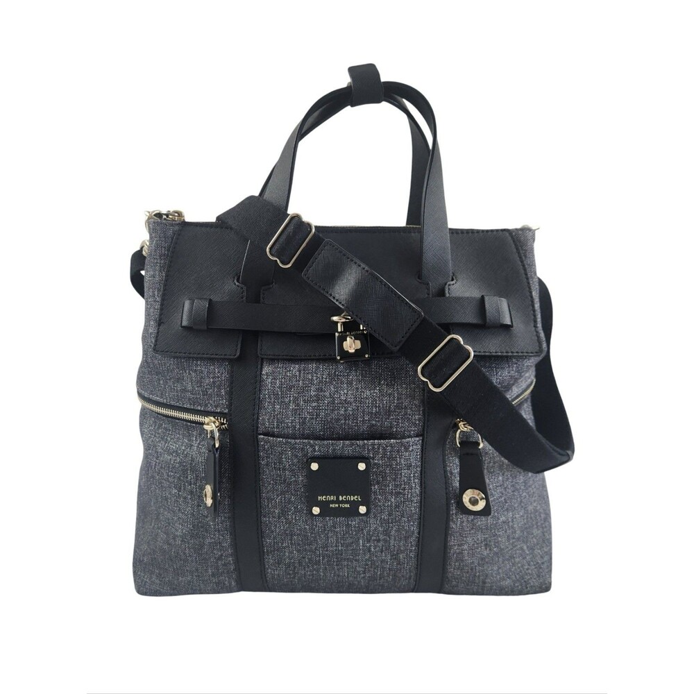 Henri Bendel Large Jetsetter Convertible Backpack Crossbody Bag Tweed Leather